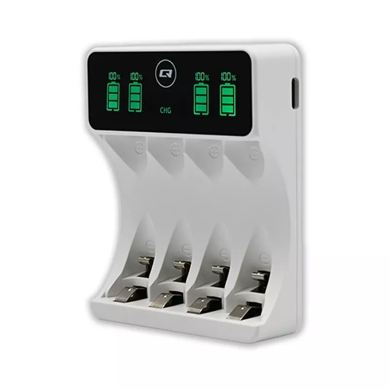 Cargador de baterías QOLTEC 50848 para pilas NiMH AAA (R03) y AA (R6) con pantalla LCD