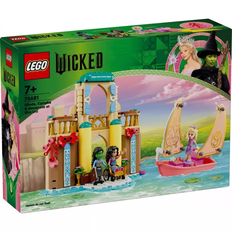 Set de construcción LEGO 75681 con minifiguras de Wicked, Glinda, Elphaba, Nessarose y Shiz Universidad