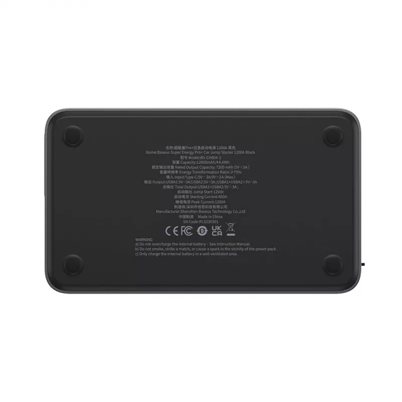 Powerbank/Arrancador Baseus Pro+ Arrancador de coche, 12000mAh, 1200A, USB (Negro)