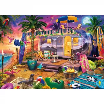 Puzle Schmidt Spiele Jeff Haynie 1000 piezas — Wohnwagen am Meer, puzle paisajístico de 1000 piezas