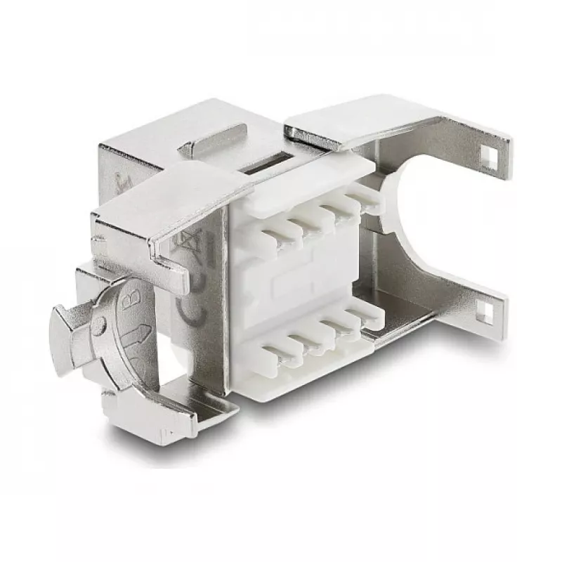 Módulo Keystone DELOCK RJ45 a LSA Cat.6A apantallado sin herramientas, plano, plata/blanco, con tapa antipolvo