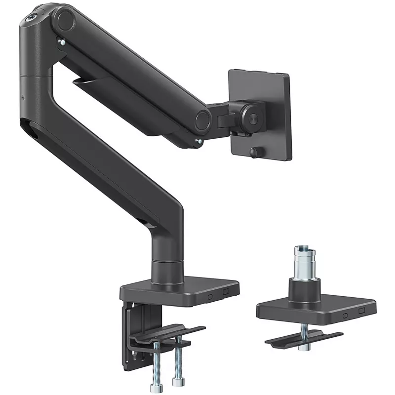 Soporte de monitor DIGITUS Single, pinza, para hasta 49 inch (124,5 cm), 20 kg, VESA 75x75–100x100, inclinable -20° a 50°, altura ajustable, negro