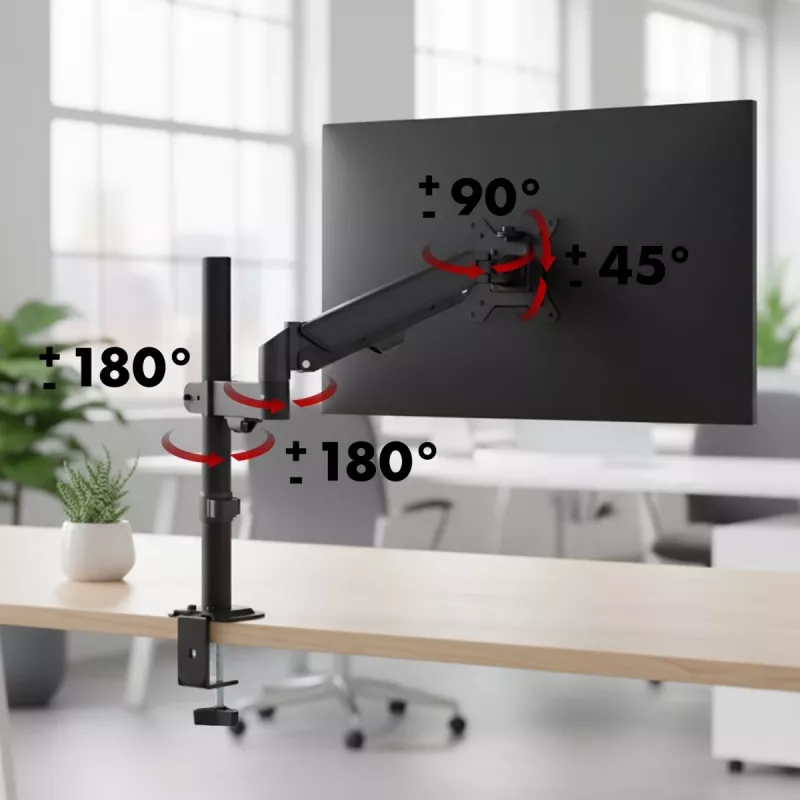 Soporte de monitor MACLEAN MC-135 con muelle de gas para pantallas de 17 a 32 pulgadas, carga 2–10 kg, negro