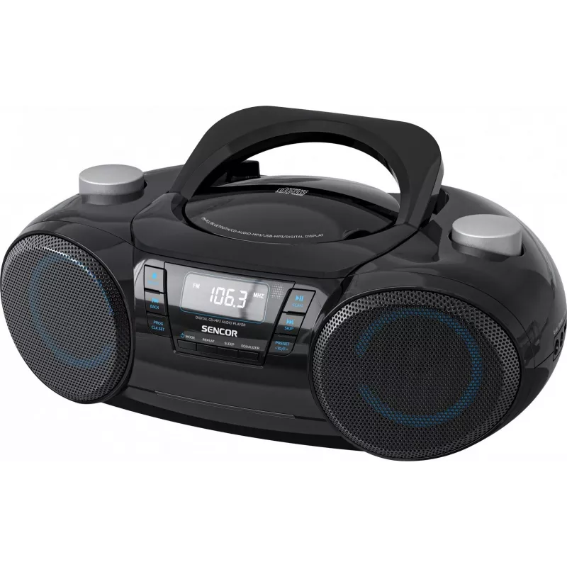Altavoz Bluetooth portátil SENCOR SPT4710B — 20 W de potencia total, Bluetooth 5.3, CD/USB/FM, funcionamiento con batería o red