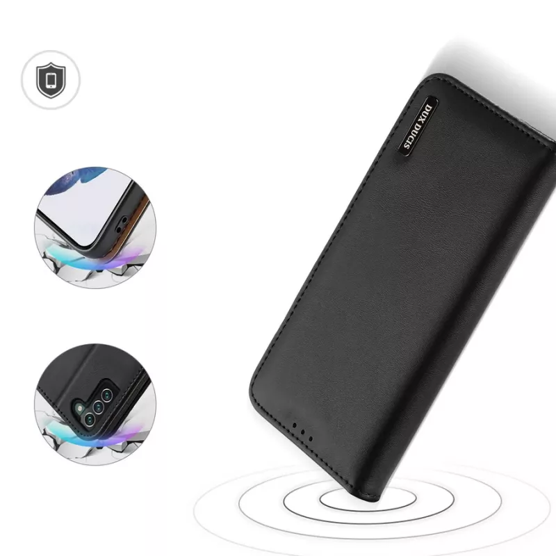 Funda de cuero Dux Ducis Hivo con solapa, cartera de cuero natural para tarjetas y documentos, Samsung Galaxy S22+ (S22 Plus), negra