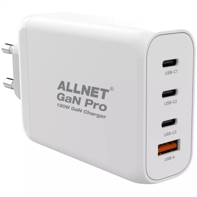 Fuente de alimentación ALLNET PSU-GaNPD-USB-1A3C-130W — 130W, 1× USB-A, 3× USB-C