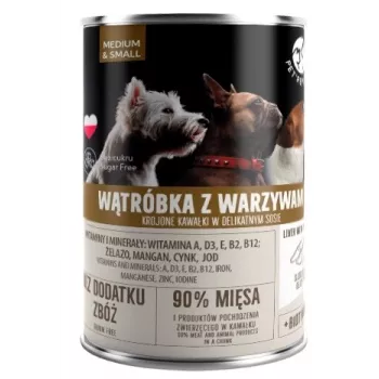 Comida húmeda para perros PetRepublic DOG 400 g, trozos en salsa con hígado y verduras para perros pequeños y medianos