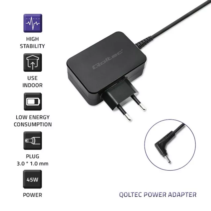 Fuente de alimentación Qoltec 51032 45W para interiores negra para portátiles