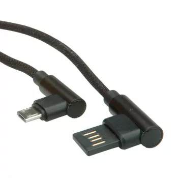 ROLINE Cable USB 2.0, en ángulo, Type-A reversible - Micro B, ST/ST, negro, 0,8 m (11.02.8720)