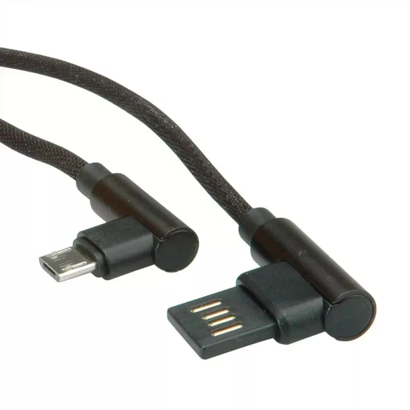 ROLINE Cable USB 2.0, en ángulo, Type-A reversible - Micro B, ST/ST, negro, 0,8 m (11.02.8720)