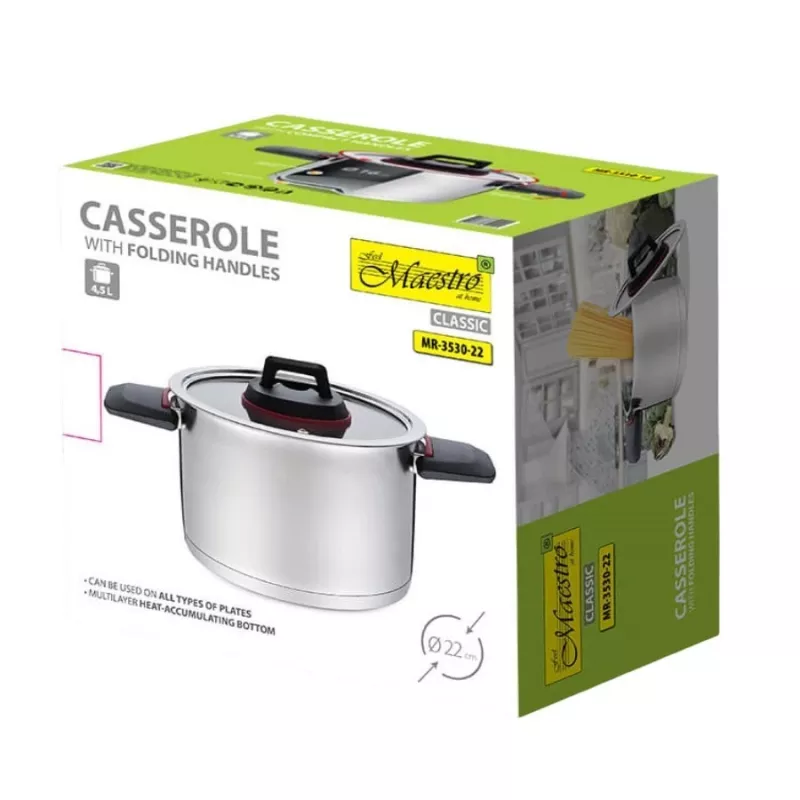 Olla Maestro MR-3530-22 con tapa y asas plegables, 22 cm, 4,2 l
