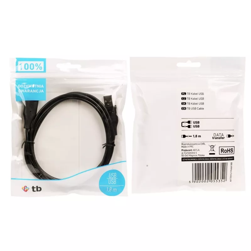 Cable USB AM-AM 1.8 negro