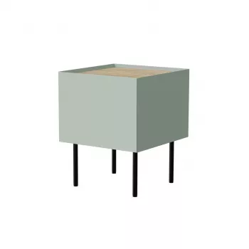Mesita de noche Cama Meble FELLINI 40x41x60, oliva con tablero de roble aceitado, 1 cajón, pack de 2
