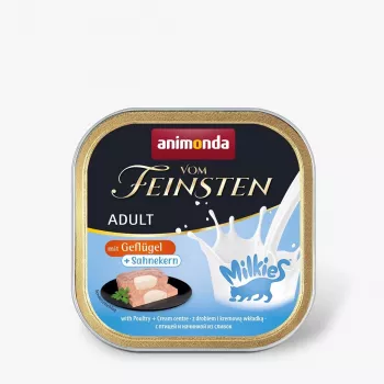 Comida húmeda para gatos animonda Vom Feinsten Adult Milkies Ave relleno cremoso 100 g tarrina, proteína 9 %, grasa 5,1 %, humedad 81 %