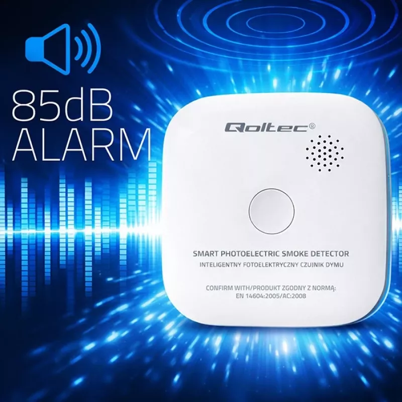 Detector de humo inalámbrico QOLTEC modelo 52653 con alarma por batería de 85 dB