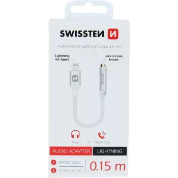 SWISSTEN adaptador de audio Lightning a 3,5 mm SW-LIGHT-3.5MM-W, cable de 15 cm