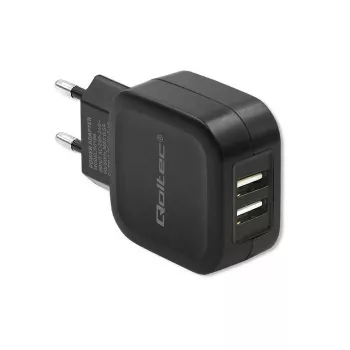 Cargador de interior AC QOLTEC 50186 para smartphone y tablet, 5 V 3.4 A, 17 W, 2× USB, negro
