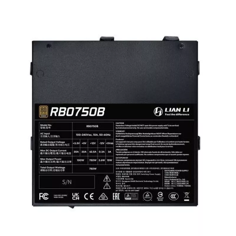 Fuente de alimentación Lian Li RB0750B.B 750 W ATX 24 pines, 80 PLUS Bronze, ventilador de 135 mm, negro
