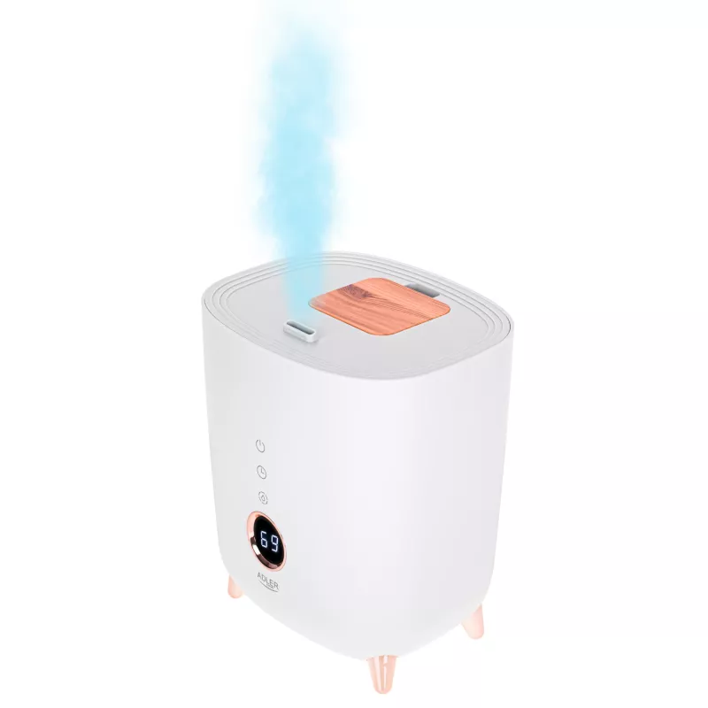 Humidificador ultrasónico Adler AD 7972 — depósito de 4 L, 300 ml/h, hasta 35 m², 23 W, blanco