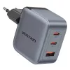 Cargador GaN Vention FEXH0-EU 70W — 2x USB-C + 1x USB-A, PD 70W, 100–240V