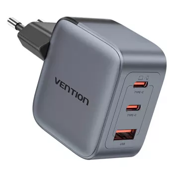 Cargador GaN Vention FEXH0-EU 70W — 2x USB-C + 1x USB-A, PD 70W, 100–240V