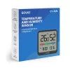Savio CT-01/B sensor inalámbrico de temperatura y humedad para interior, LCD, reloj, fecha, soporte magnético, negro