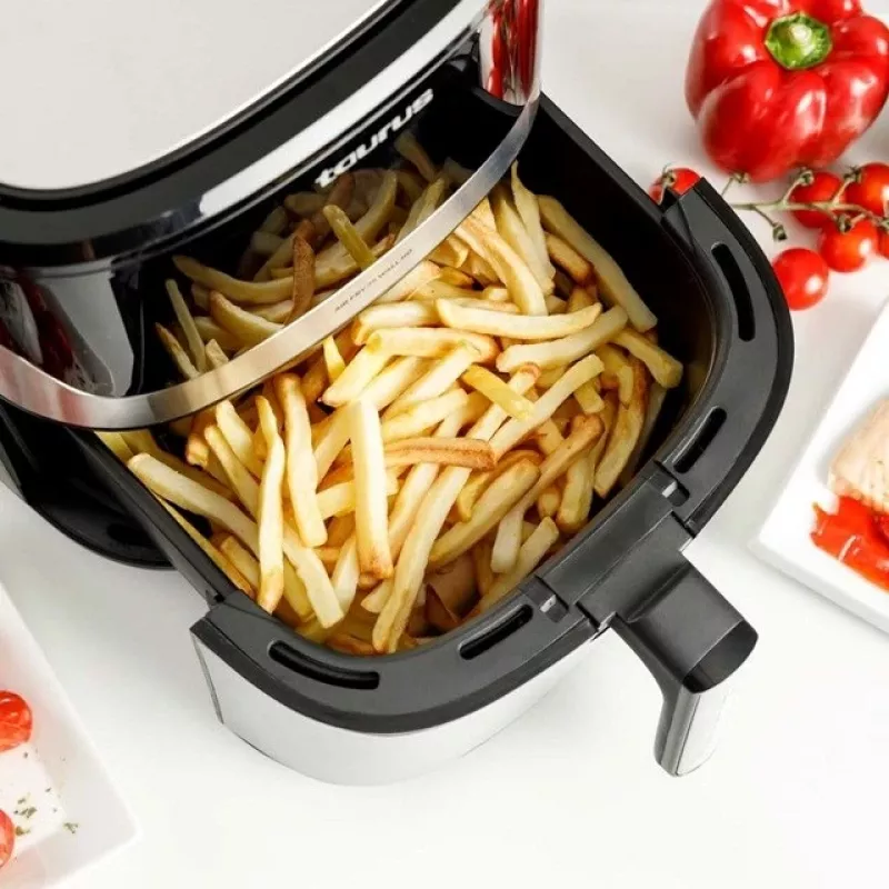 Freidora de aire Taurus Air Fry 7S 1600W 6,5L, acero inoxidable, 8 programas, 80–200°C, control táctil