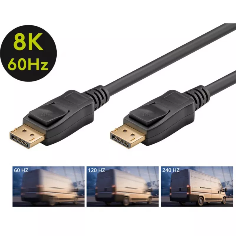 Cable Essential DisplayPort conector macho > conector macho, 8K / 120Hz (negro, 2 metros, 40 Gbit/s, DisplayPort 2.0 / 2.1)