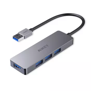 Hub USB Aukey CB-H36 — 4 puertos USB 3.2 Gen 1 Type-A, host USB 2.0, 5000 Mbit/s, aluminio plata