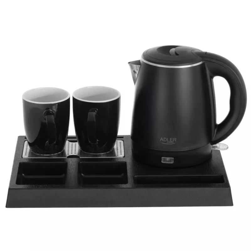 Adler AD 1387 hervidor eléctrico de hotel con bandeja y tazas, 1 l, acero inoxidable