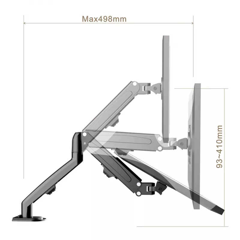 Soporte para monitor Maclean MC-860N, con pistón de gas, 13-27, 8 kg, Negro