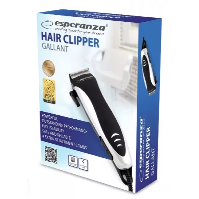 Recortadora de pelo con cable ESPERANZA EBC005 – cuchilla de 40 mm, longitud 1,2–12 mm, 10 W, negro/blanco