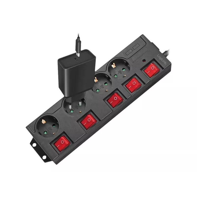 Regleta de alimentación LogiLink LPS251 1,5 m 4 tomas de corriente para interiores Negra