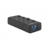 Natec Mantis 2 NHU-1557 hub USB 3.0 de 4 puertos, entrada USB Type-B, interruptores de encendido/apagado, adaptador de corriente, negro
