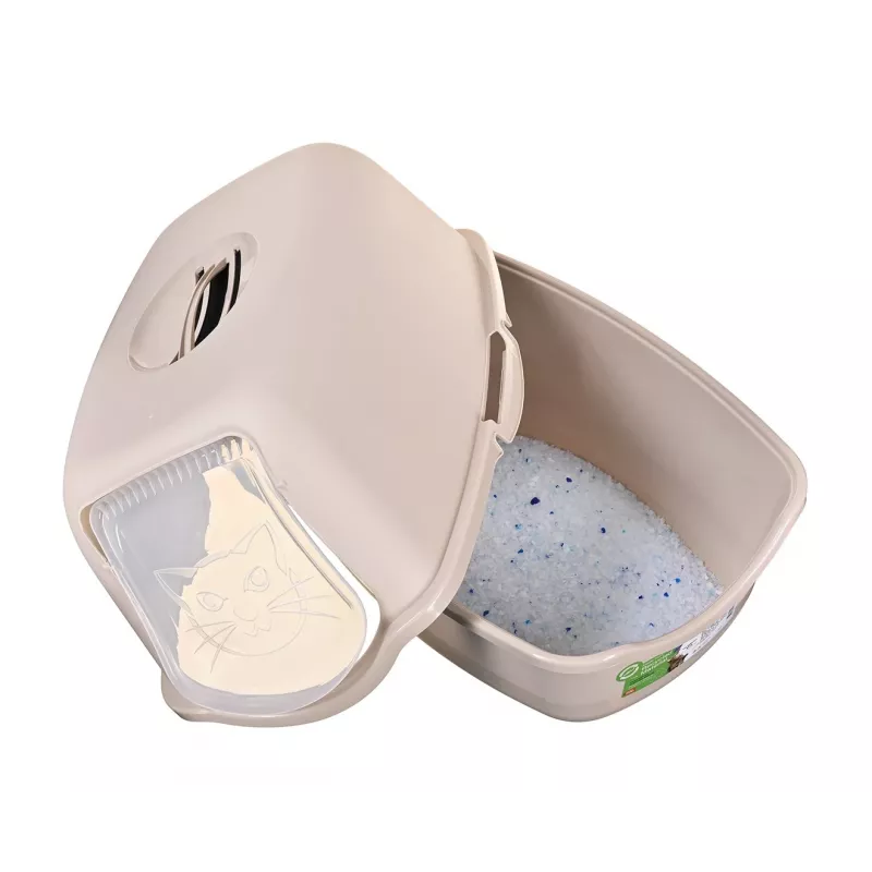 Arenero para gatos DIAMENTIQ BAYA, plástico, puertas reversibles, 55,5×40×38,7 cm, beige
