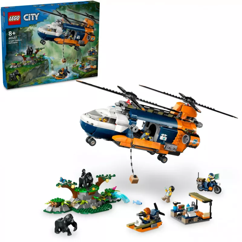 LEGO City 60437 Helicóptero de exploración de la jungla en el campamento base