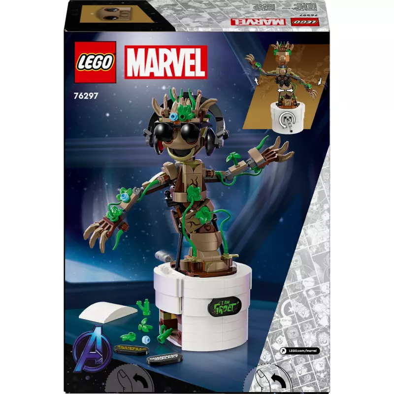 LEGO Marvel Dancing Groot, figura de acción animada construible — personaje de Guardianes de la Galaxia — set de juego interactivo manual para niños — superhéroe
