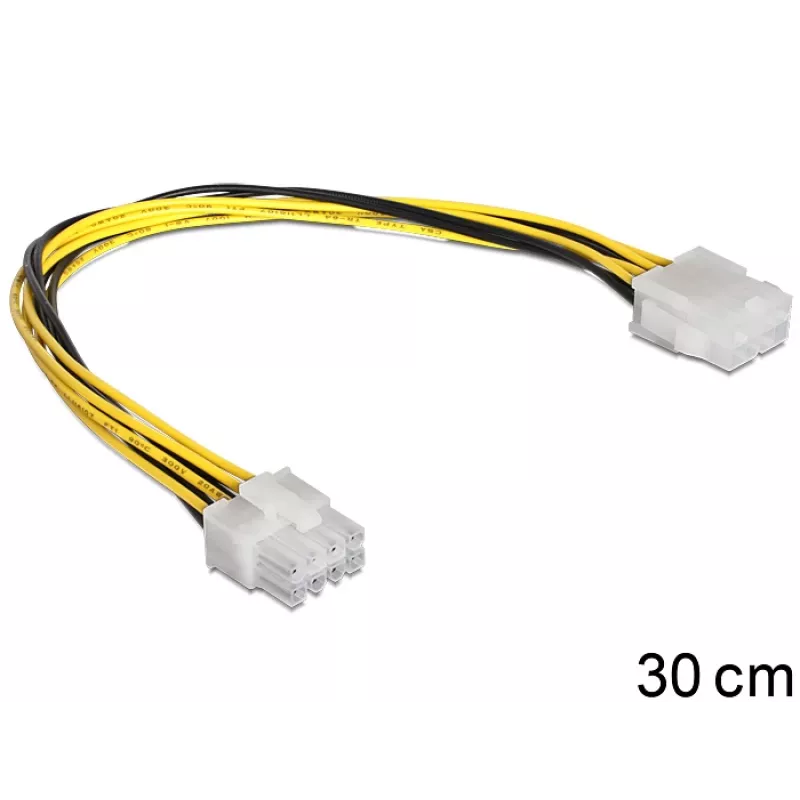 DeLOCK - Cable alargador de corriente - Alimentación interna, 8 pines (M) - Alimentación interna, 8 pines (H) - 30 cm (83342)