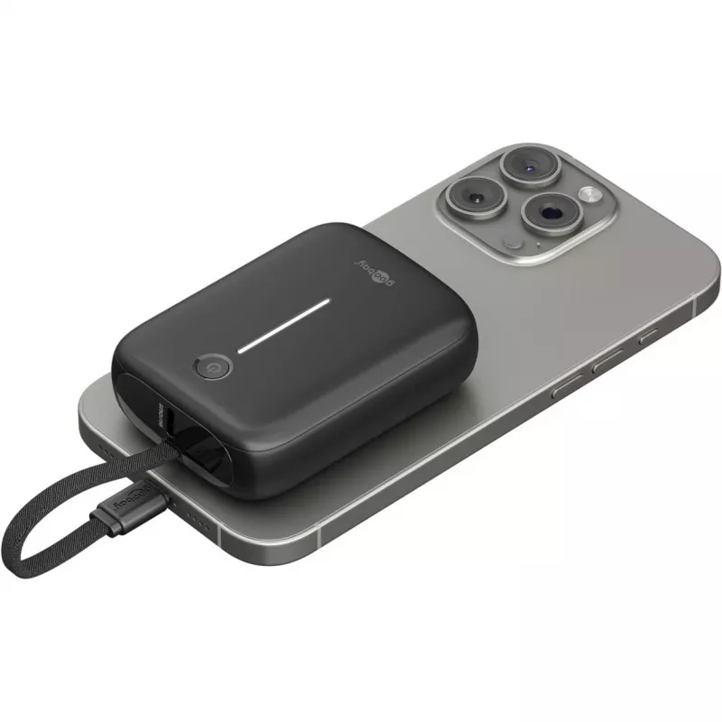 Batería externa portátil Goobay 10.000 mAh con cable USB-C integrado – 20 W compacta para llevar (76251)