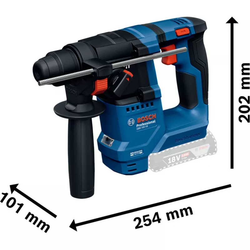 Martillo perforador con batería GBH 18V-18 Professional solo, 18 voltios (azul/negro, sin batería ni cargador)