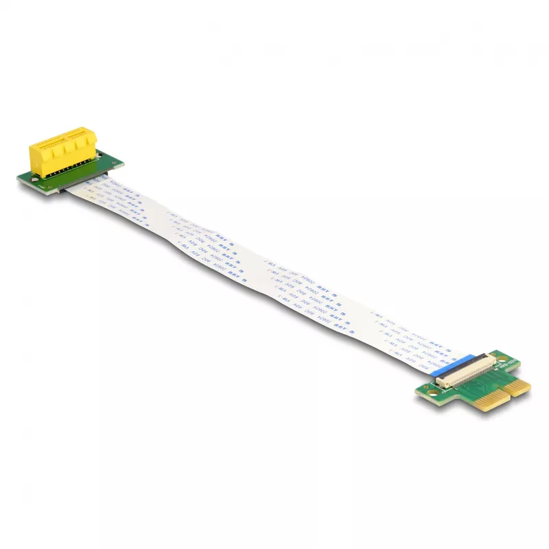 Tarjeta riser DeLOCK PCI Express x1 conector macho a ranura x1 en ángulo de 90° con cable FPC 15 cm
