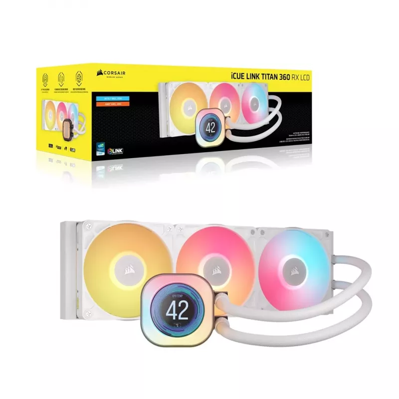 Refrigeración líquida todo en uno Corsair iCUE LINK TITAN 360 RX LCD 12 cm, blanca