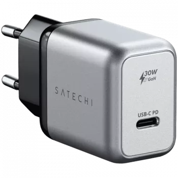 Cargador para dispositivos móviles Satechi ST-UC30WCM-EU — cargador universal de CA para interior con 1× USB-C, Negro/Plateado