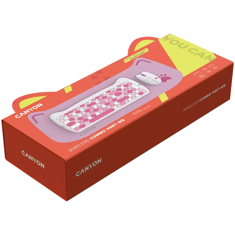 Conjunto de teclado y ratón inalámbricos CANYON HSET-W6 Pink Kitty Edition