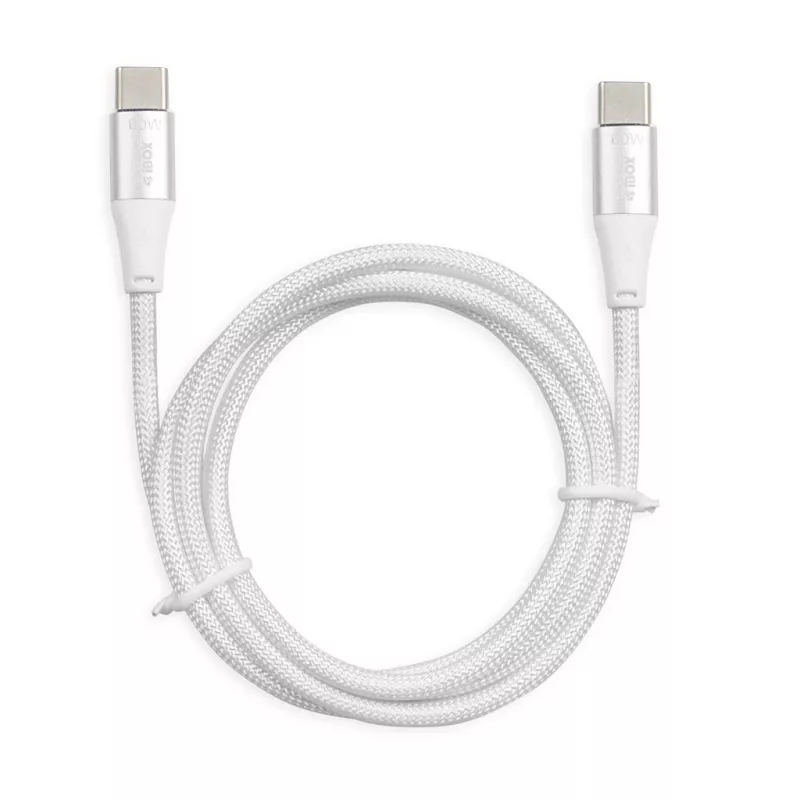 Cable USB-C a USB-C IBOX IKUTC1W 1 m, USB 2.0, 3 A, blanco, trenzado textil