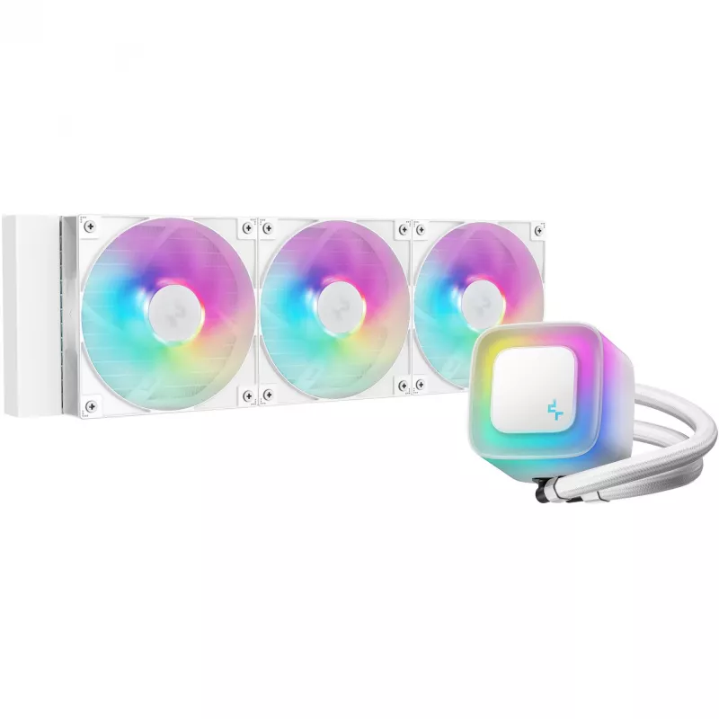 Refrigeración líquida todo en uno DeepCool LE360 WH V2 12 cm Blanco — radiador de 360 mm, 3 ventiladores de 120 mm, compatibilidad LGA 1851
