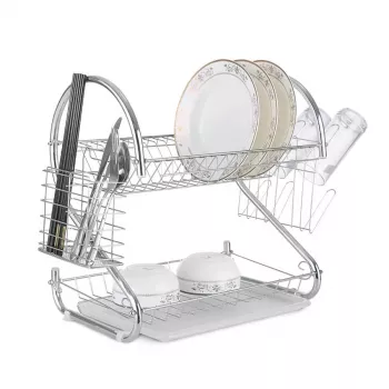 Escurridor de platos Maestro MR-1025-38, acero lacado, estructura doble, 38 cm, acabado cromado