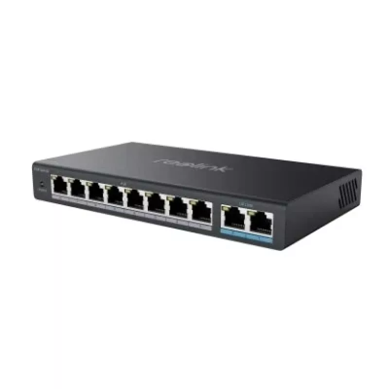 Switch PoE de red Reolink RLA-PS1 — 8 puertos PoE, presupuesto total 150W, IEEE 802.3af/at, 2x uplink Gigabit