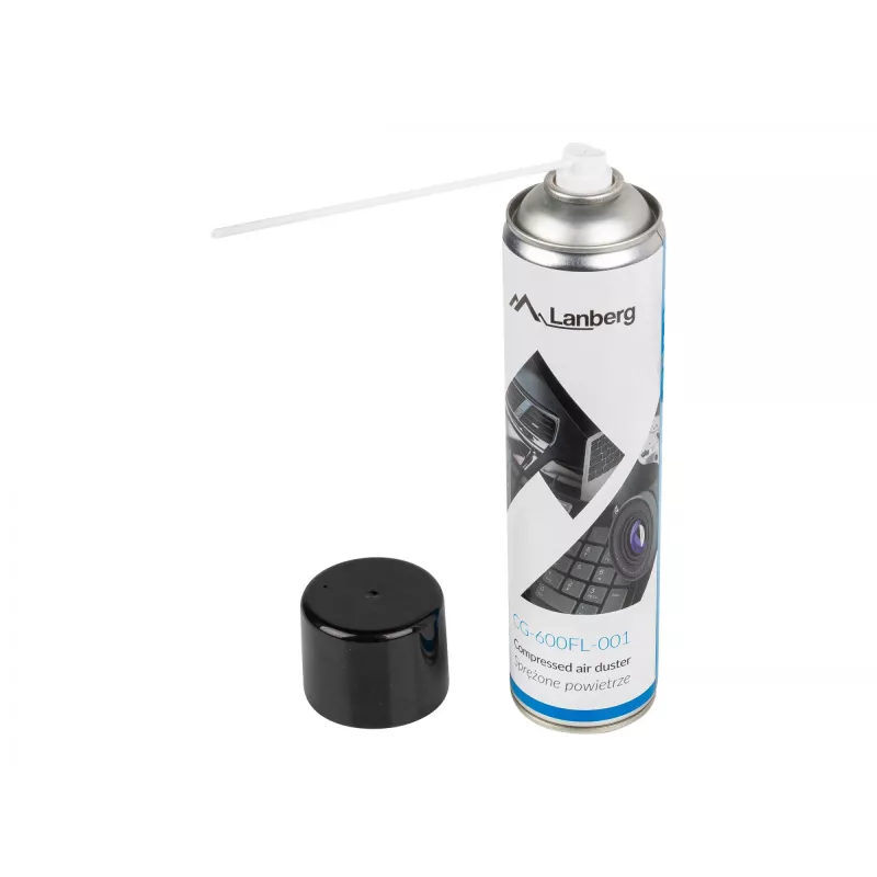 Spray de aire comprimido LANBERG CG-600FL-001 — 600 ml, para limpieza de PC, Negro/Azul/Blanco