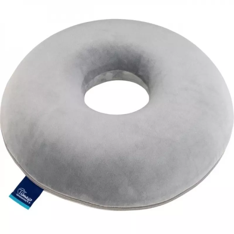 Cojín de presión TIMAGO SUPPORT TIM abertura — cojín de asiento de espuma con orificio central, 390×390×80 mm, gris